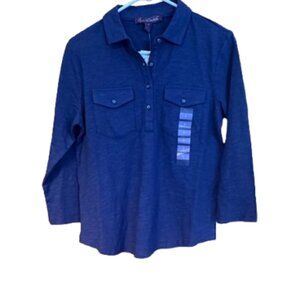 Gloria Vanderbilt Women's 3/4 Sleeve Regular Fit Button-Down Shirt Size S NWT